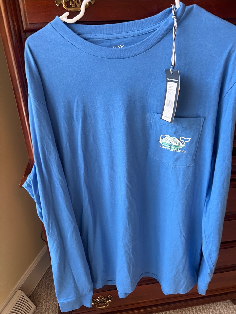 Vineyard Vines Blue Long-Sleeve Pocket Tee with Whale Logo
